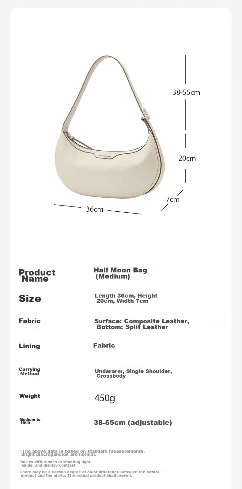 AMAZING SONG Women's Half-Moon Bag, Medium Size, Cowhide Leather, Shoulder Crossbody Bag, Fashionable Versatile High-Capacity Crescent-Shaped Commuter Bag, Gift 13