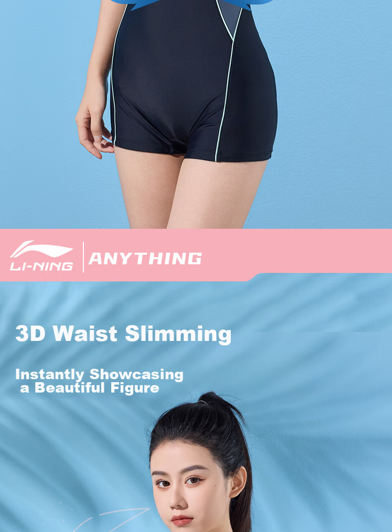 LI-NING Women's One-Piece Professional Square-Leg Conservative High-Elastic Breathable Slimming Swimsuit for Hot Springs and Vacation 472 Gray Orange M 7