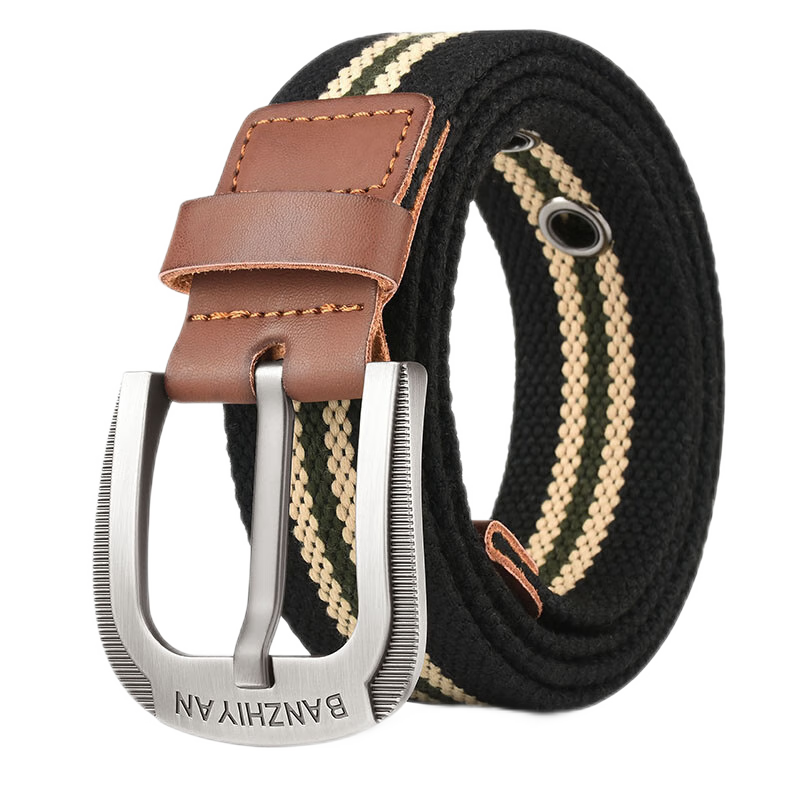 HALFEEL Men's Canvas Belt with Pin Buckle, Woven Casual Korean-Style Thickened Military Training Durable Jeans Belt Gift