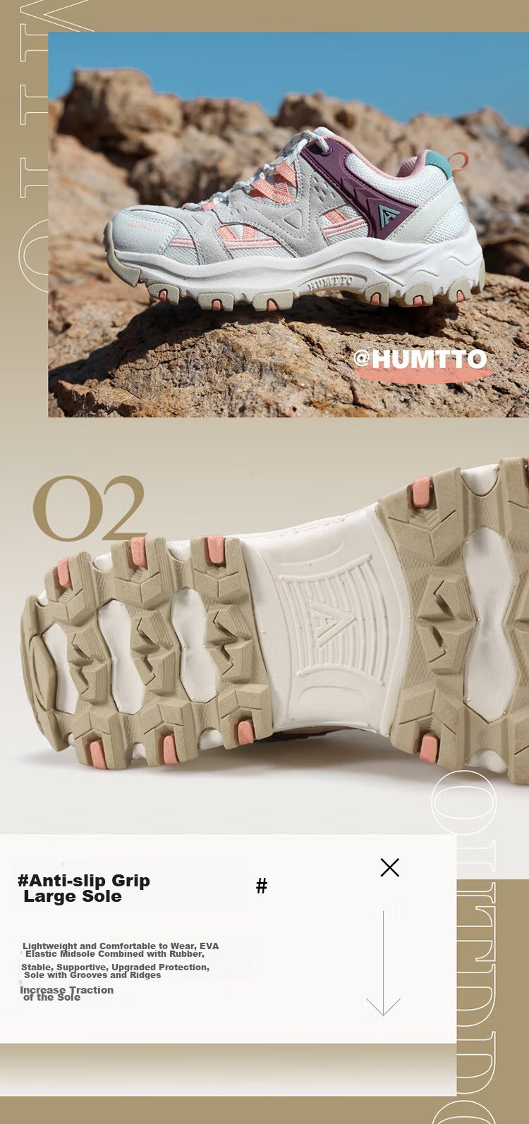 HUMTTO Outdoor Hiking Shoes for Women, Lightweight Comfortable Casual Trekking Shoes Professional Non-Slip Climbing Shoes Beige Size 37 6