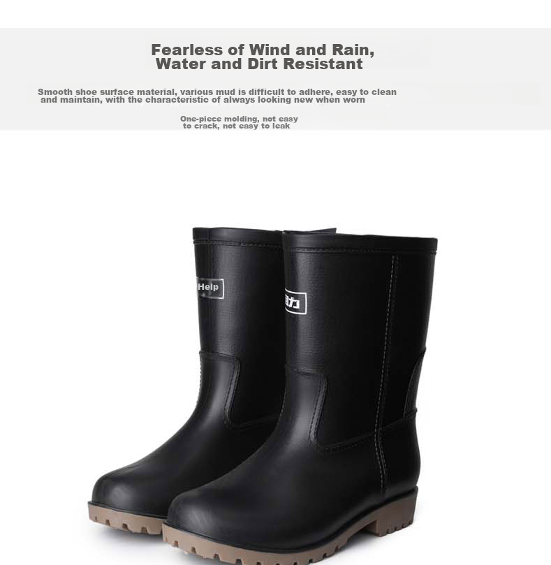 Huili Men's Stylish Rain Boots, Water Shoes, Outdoor Waterproof Non-Slip Wear-Resistant Comfortable Overshoes HL8128 High-Top Black Size 44 9