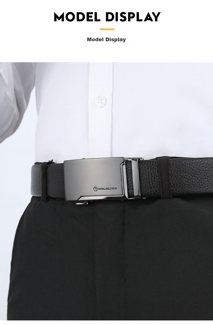 Goldlion Men's Leather Belt, Fashionable Cowhide Waistband Gift Box, Business Style Automatic Buckle Trouser Belt, Birthday Gift for Gifting 12