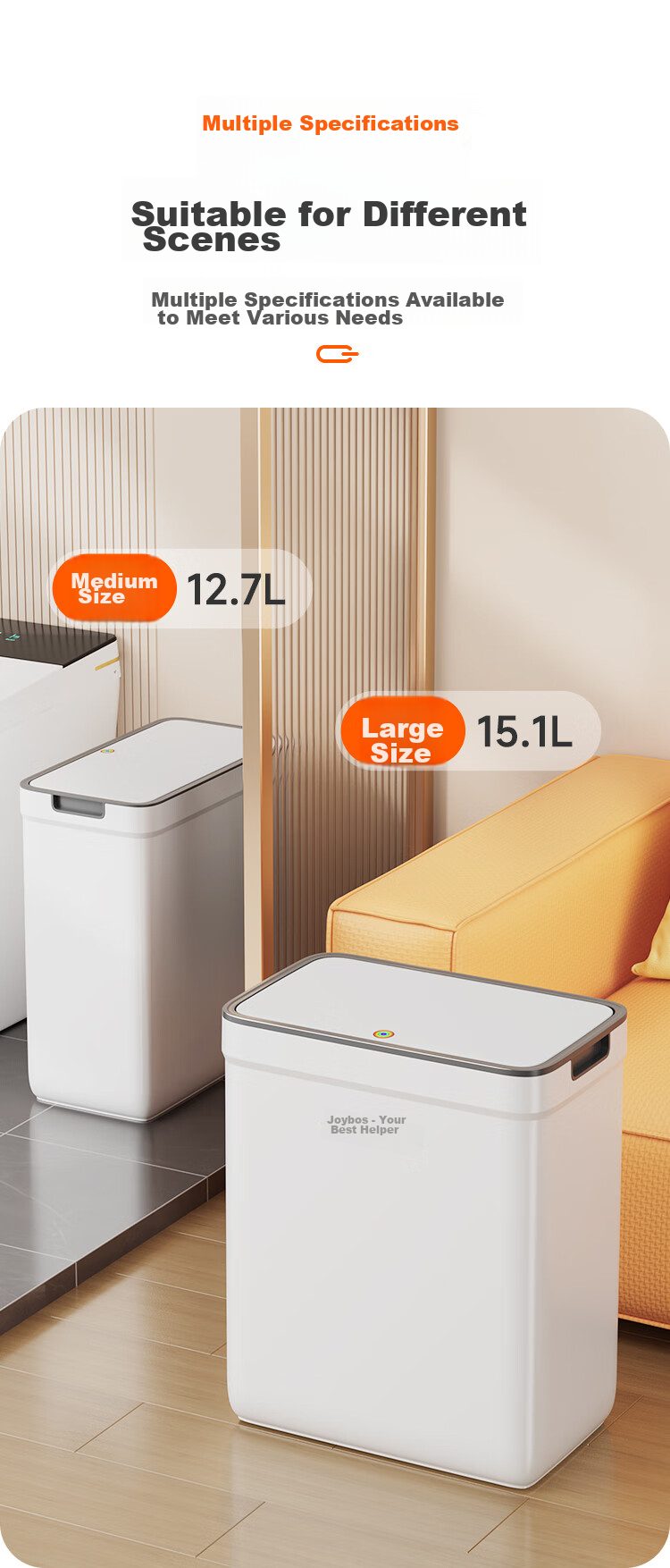 Jiabangshou Bathroom Toilet Push-Lid Trash Can, 15.1L Narrow Gap Garbage Bin, Large Size, for Kitchen, Bedroom, Living Room, Home Use, Popular Trendy Bi 12