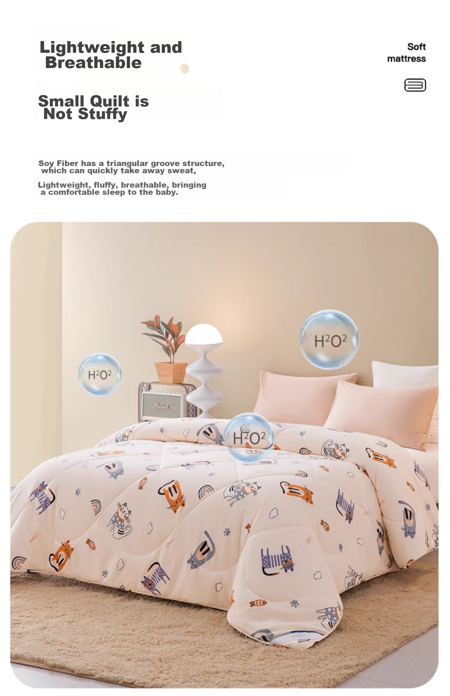 M·JBABY Class A Children's Antibacterial 30% Soybean Fiber All-Season Comforter, Spring And Autumn Cat Kingdom, Filled with 1000g, 200X230 5