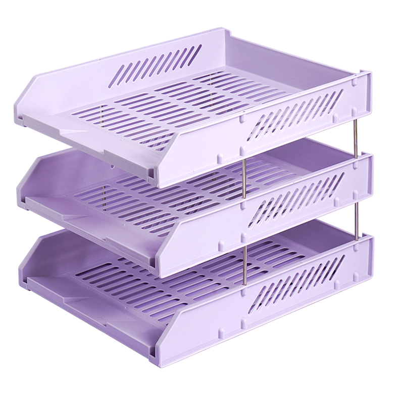 SIMAA Morandi Three-Tier Hollow Storage File Organizer, File Rack with Three Layers/file Tray/file Holder, Office Supplies, Lavender Purple 6357
