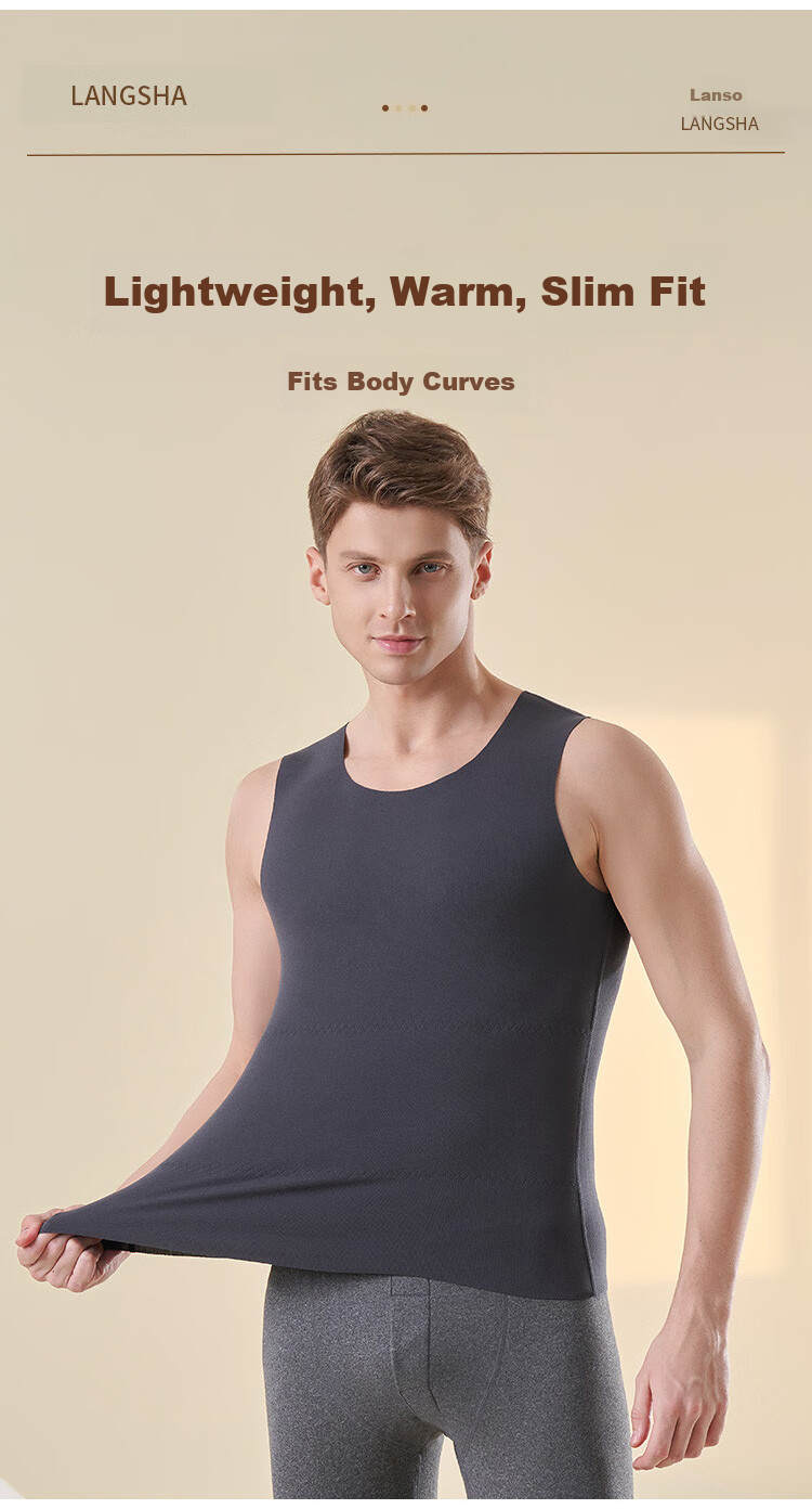 LangSha Thermal Vest for Men, Wool And Silk Patch, Slim Fit, Seamless, Sleeveless, Plus Size Undershirt 9