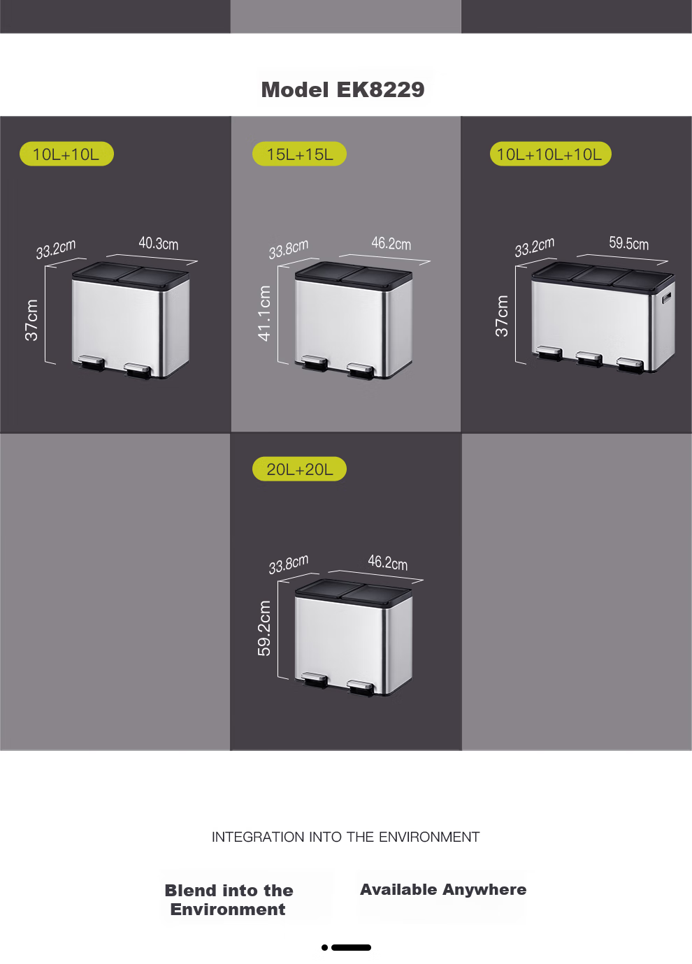 EKO Classified Trash Can 12L+12L Sand Steel Household Pedal Dual Bin Stainless Steel Large Size Zhang Ruoyun Recommended 9129 15