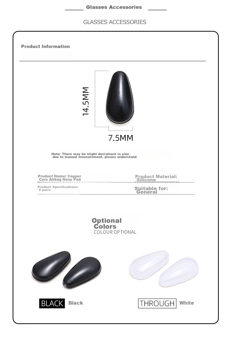 LOVECRAFT Air Cushion Copper Core Nose Pads Screw Type *5 Pairs, Silicone Ultra-Soft Air Anti-Mark Non-Slip 7