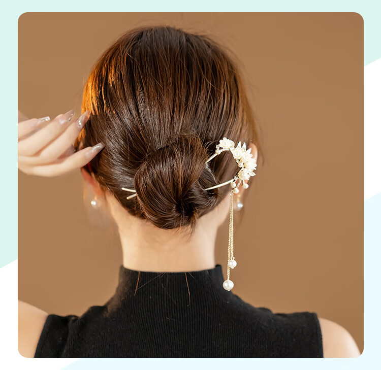 CHIMERA U-Shaped Hairpin New Chinese Style Lily of the Valley Hair Bun Pin Hair Accessory Qipao Hanfu Women's Birthday Gift 5