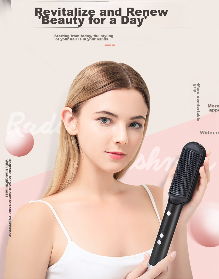 Jindao Hair Straightening Brush with Inner Curling Iron for High Crown Volume, Straightening Iron to Improve Frizz, 30s Quick Heating Constant Temperature Hair Protection KD380 Black Portable National Day Gift Birthday Present 8