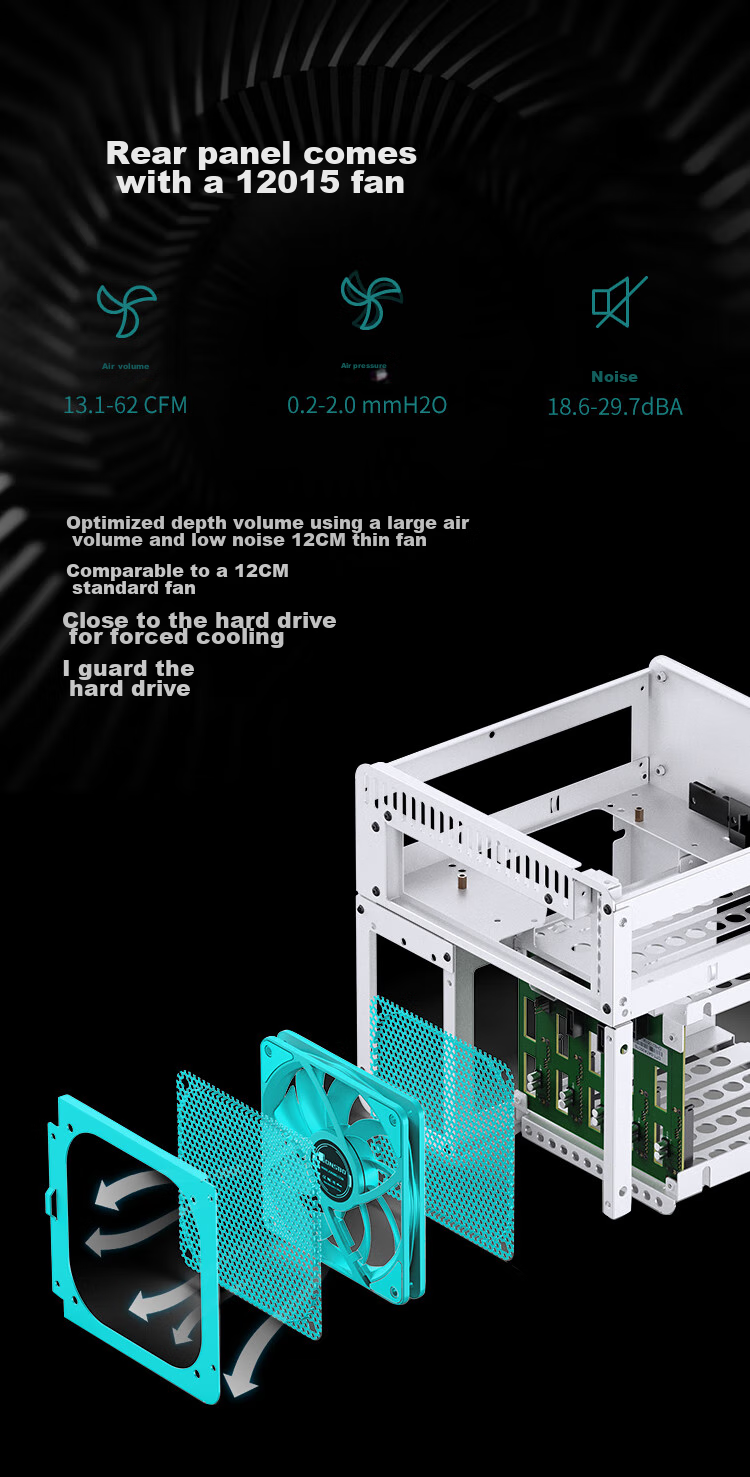 JONSBO N2 White Aluminum Case NAS Chassis (Supports ITX Form Factor, SFX Power Supply Position, Compartment Structure, 5+1 Hard Drive Bays, Includes 12CM Fan) 13
