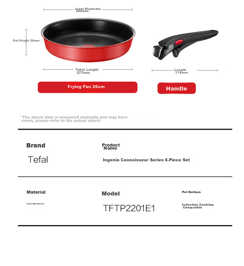 Tefal Cookware Set, Versatile Cast Aluminum Red Heart Detachable Frying And Stir-Frying Pan with Titanium Non-Stick Coating, Six-Piece Set, Dishwasher Safe 27