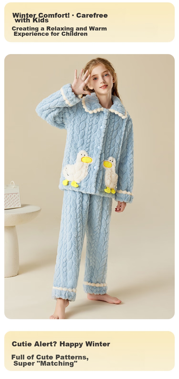 LangSha [Fleece-Lined Thick Flannel] Children's Pajamas, Girls' Autumn And Winter Sleepwear, Big Kids' Home Wear, Warm Set 5