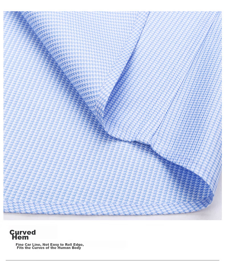 FIRS [200 Thread Count DP Wrinkle-Free] Men's Long Sleeve Shirt, Pure Cotton High-End Business Houndstooth Shirt, Blue, Size 38 19