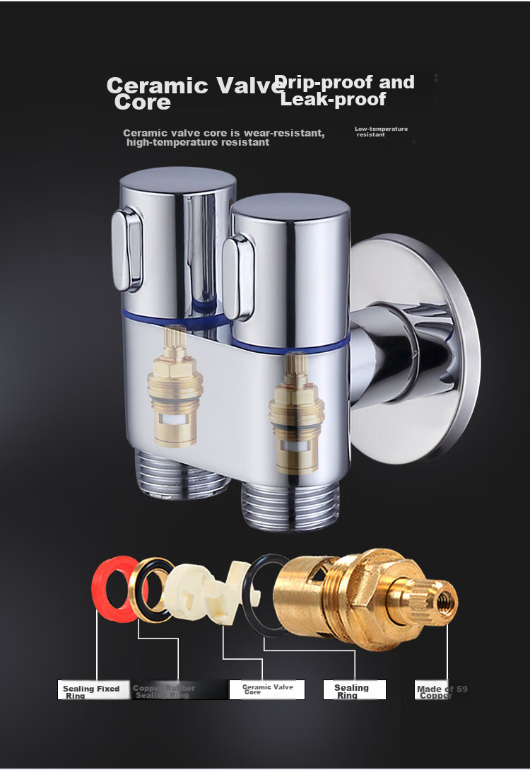 Larsd Angle Valve One-To Dual-Use Angle Valve, Triangular Valve, Eight-Shaped Valve, Washing Machine Faucet, One Inlet Two Outlets LX114T 10