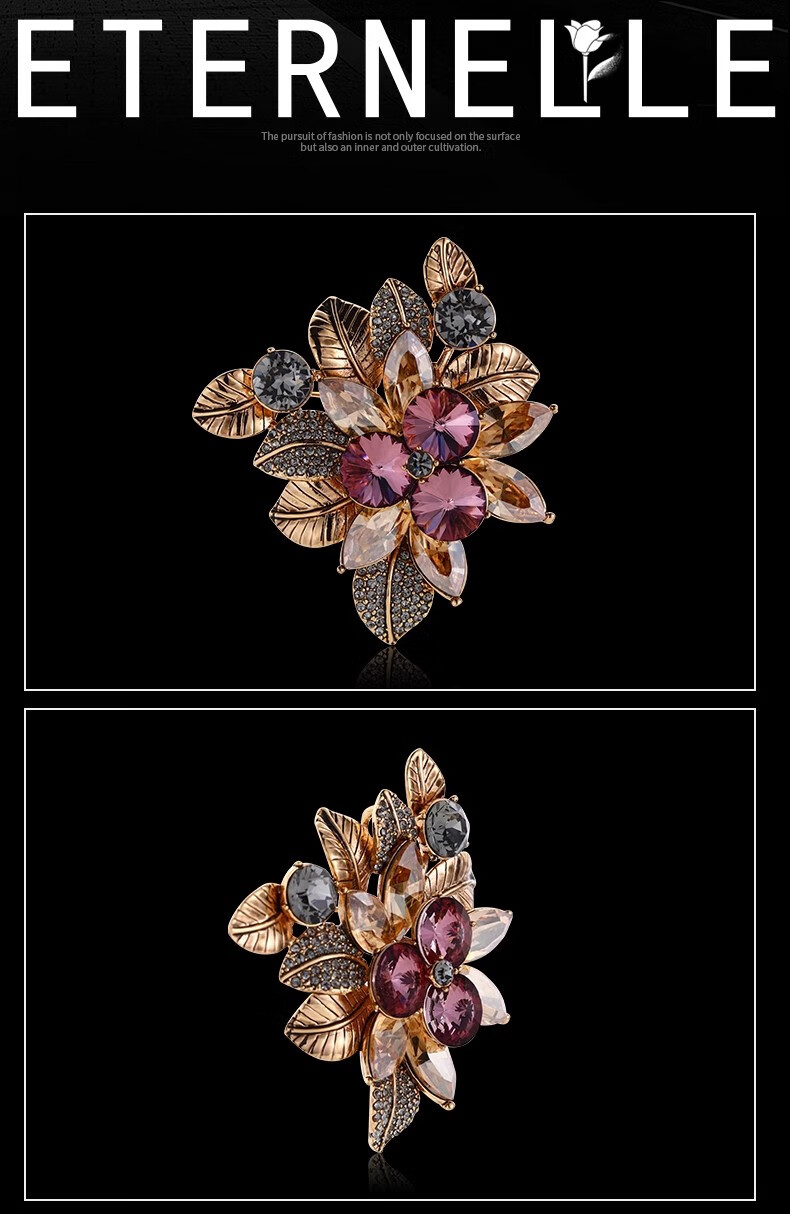 Eternelle French Eternal Austrian Crystal Brooch, High-End Luxury Accessory, European And American Vintage Corsage, Simple Collar Pi 10