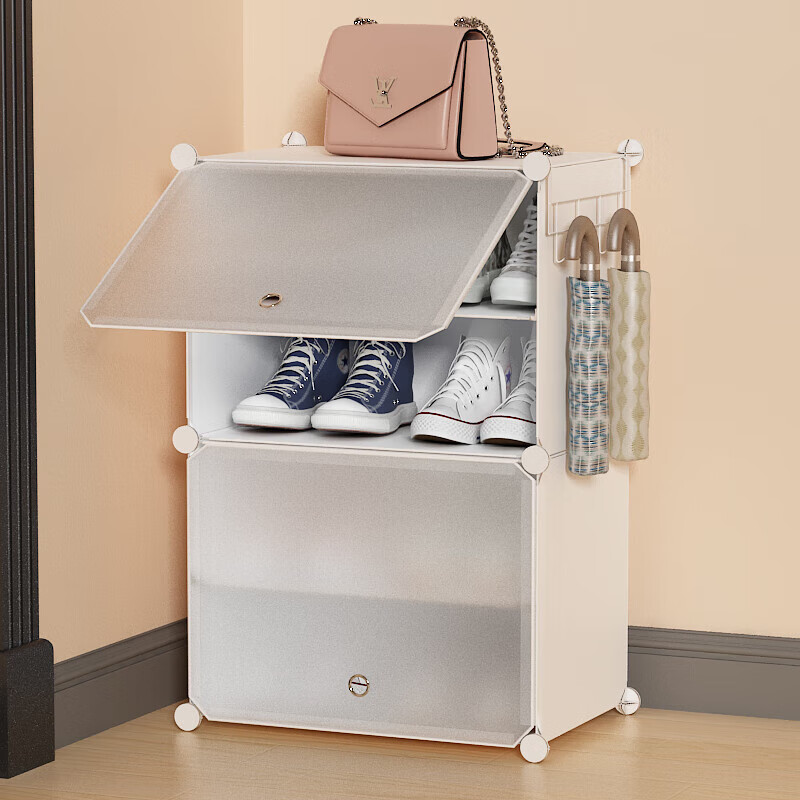 Anerya Ultra-Thin Shoe Cabinet, Entryway Simple Shoe Rack, Multi-Layer Dustproof Storage Shelf, Resin Assembly Cabinet, Single Column Four-Tier White 1