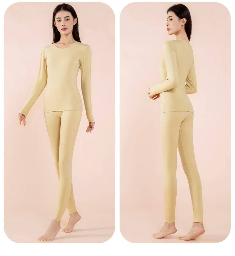 XUEXIMAN Women's Thermal Underwear Set Autumn Winter Fleece-Lined Antibacterial Temperature-Regulating Slim Fit Base Layer Top and Bottom 17
