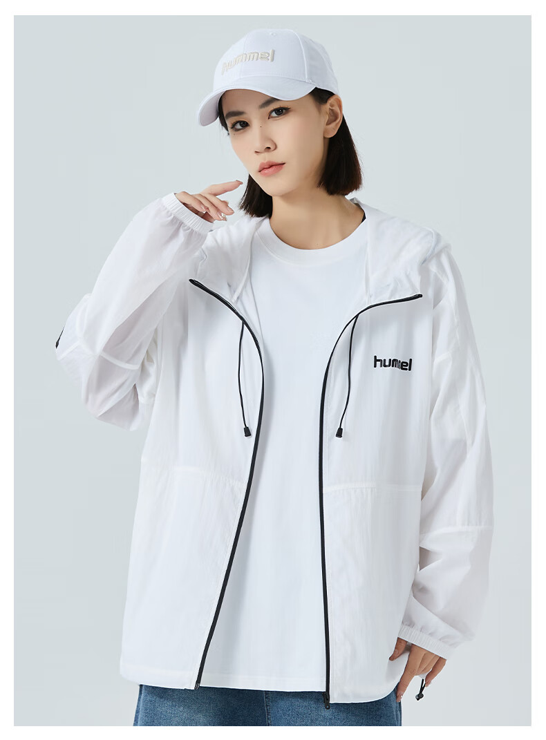 Hummel Spring And Summer Lightweight Jacket for Men And Women, Couple's Matching Hooded Sun Protection Clothing, Casual Outdoor Jacket, White, Size S 6