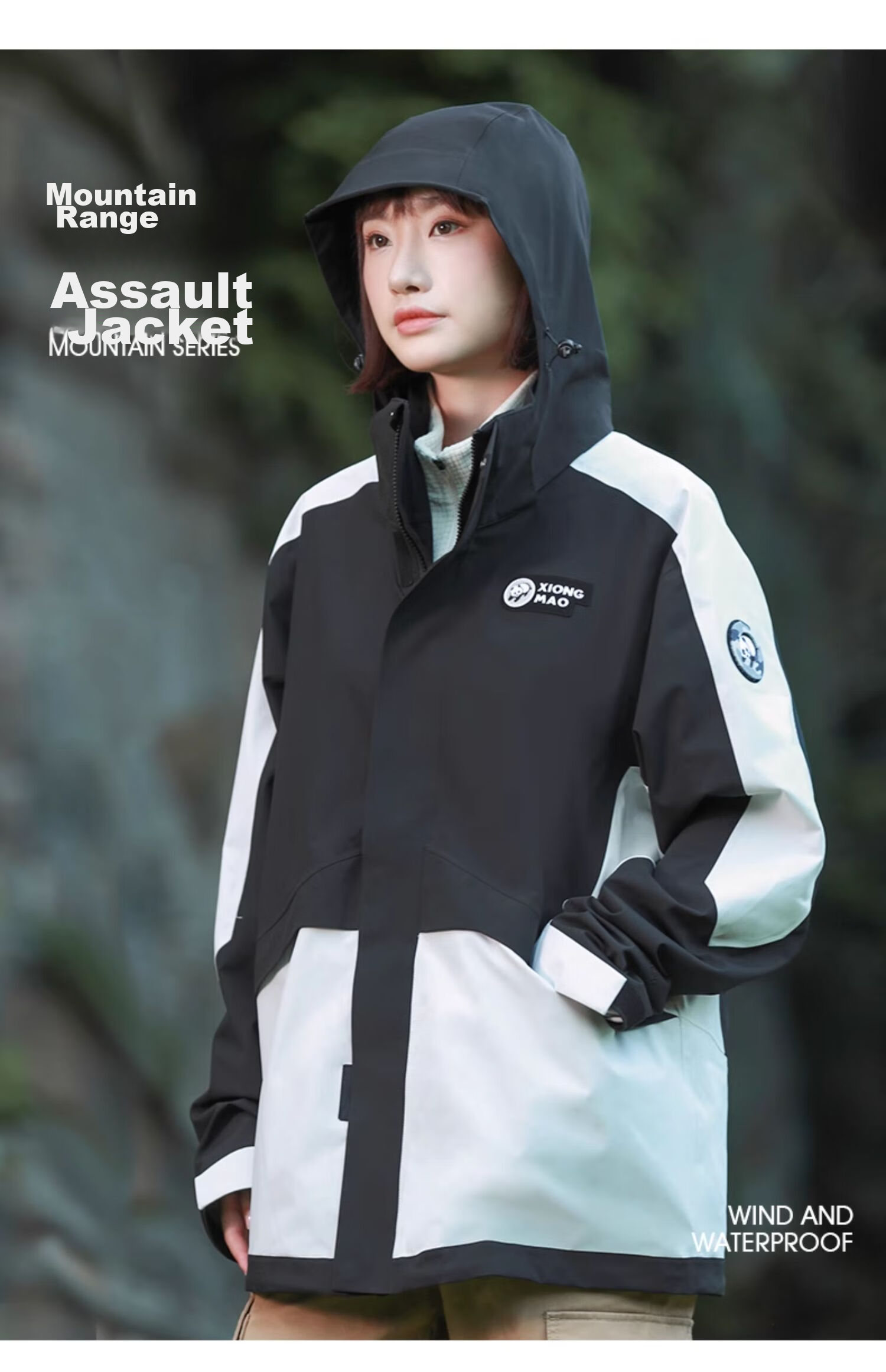 CAMEL Triple-Protection Windbreaker, Oil-Resistant And Waterproof, Three-In Mountaineering Jacket ATR036 Phantom Black, Men's And Women's Styles XS 19