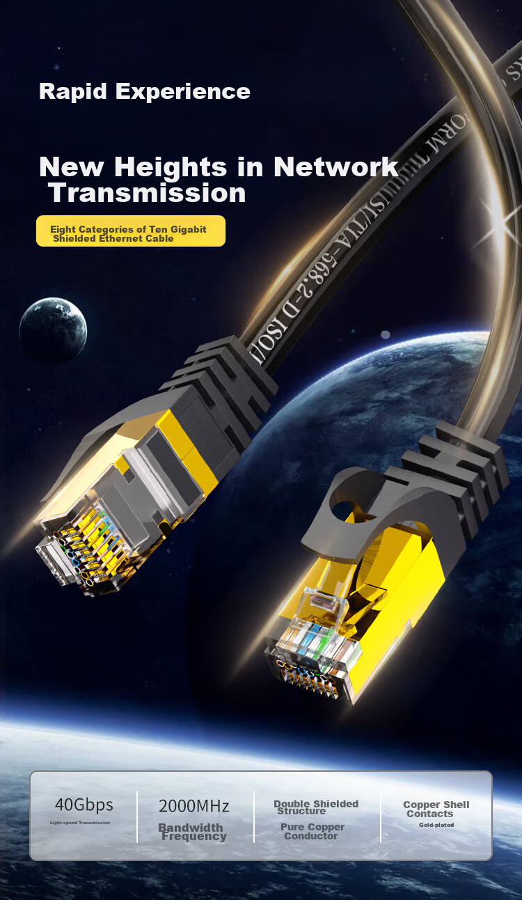 HAILE, Cat8 Pure Copper Ethernet Cable, 10 Gigabit Network Dual-Shielded Connection Cable, Network Cable with Double Connectors, Gaming E-Sports 1 Meter, HT-548 1