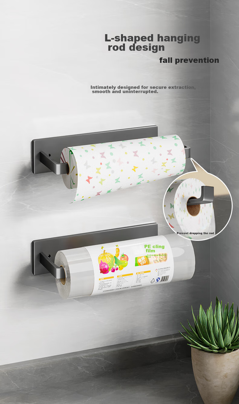 Huxiansen Kitchen Paper Towel Holder, No Drilling Required, Cabinet Roll Paper Rack, Storage Shelf, Kitchen Paper Towels, Plastic Wrap, Cloth Storage Organizer, Hanging Rack 2