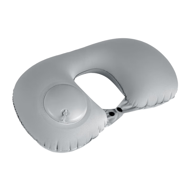JOYTOUR U-Shaped Inflatable Neck Pillow, Portable Travel Airplane Neck Support, Cervical Pillow, Lumbar Pad, Sleeping Aid, Milk Silk Light Gray