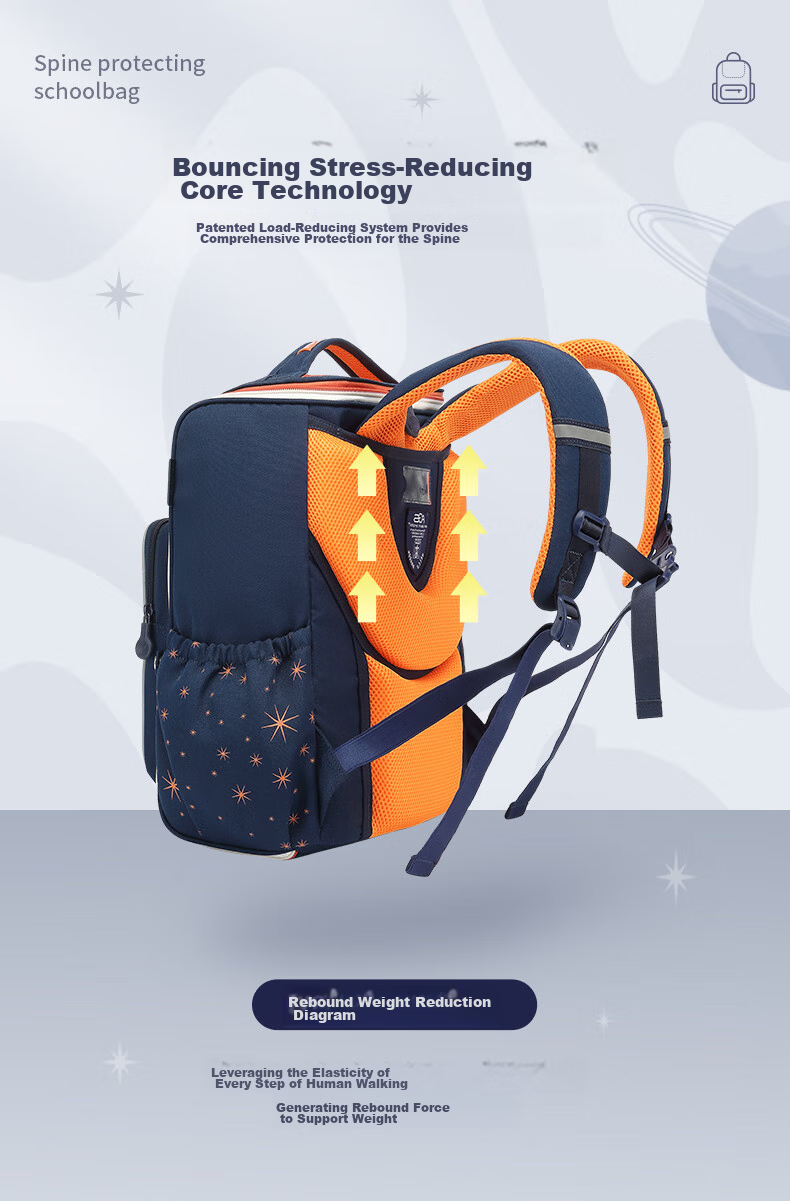 Herder Lightweight Spine-Protecting Backpack for Primary School Students, British Style, for Grades One to Six, Lightweight, Anti-Gravity Elastic Weight-Reducing Backpack 9