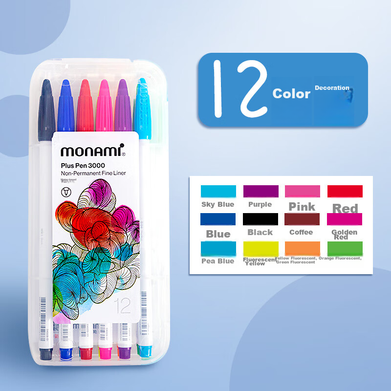 Monami New P3000 Fiber Pen, Water-Based Pen, Colorful Gel Pen Set, Watercolor Pen, Outline Pen, Journaling Pen, Soft 12 Colors 04009Z12-S Watercolor Pe 15
