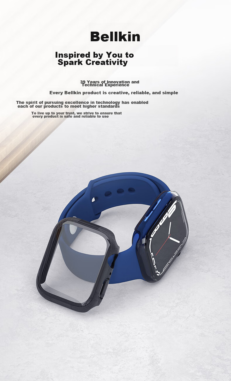 BELKIN Full Protection Case for Apple Watch, Tempered Glass Screen Protector And Shockproof Case Two-In for Apple Watch S9/S8/S7 to S4, Black, 41mm 10