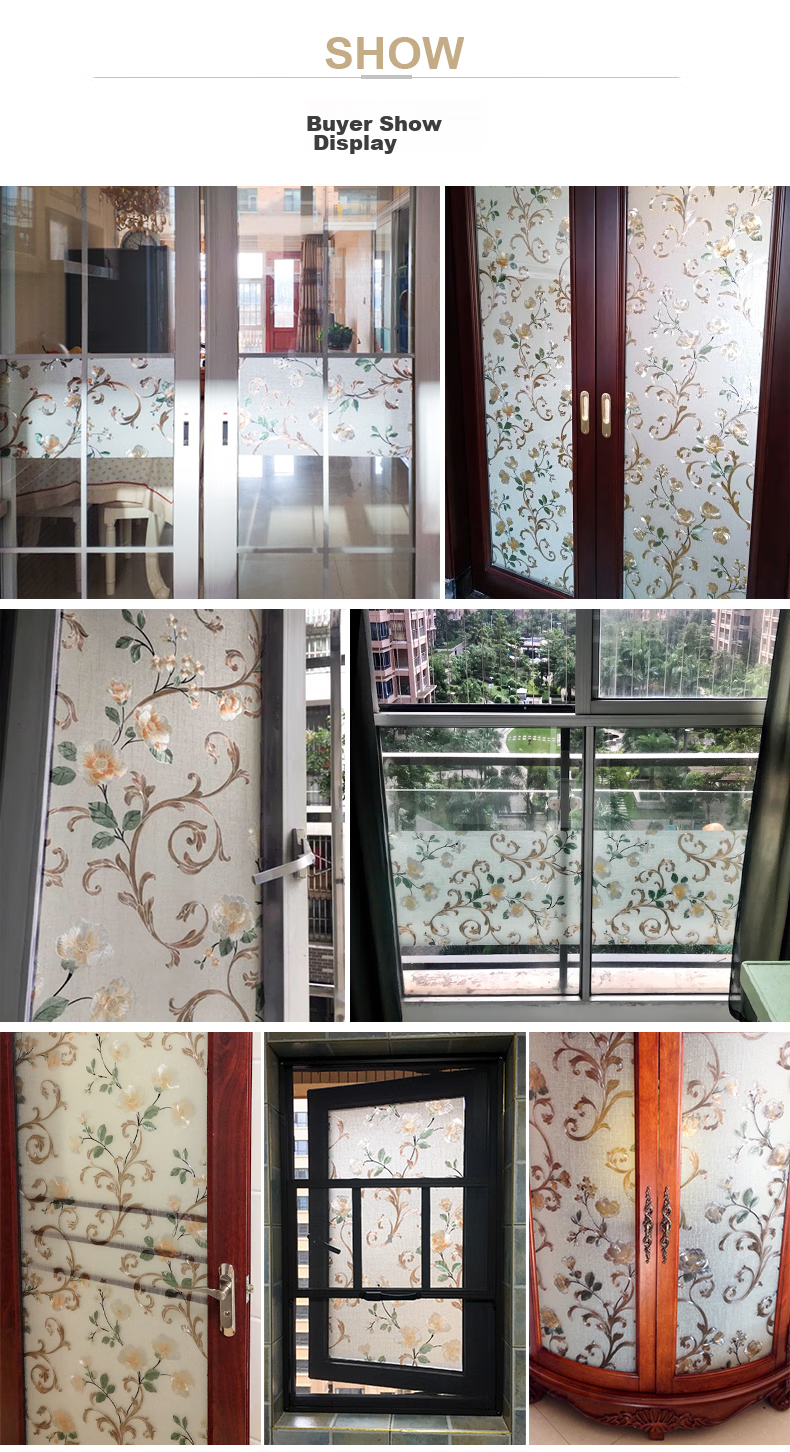 Qinghua Bathroom Privacy Film, Light-Transmitting But Opaque, Window Privacy Sticker, Colorful Peony Pattern, 90*200cm 14