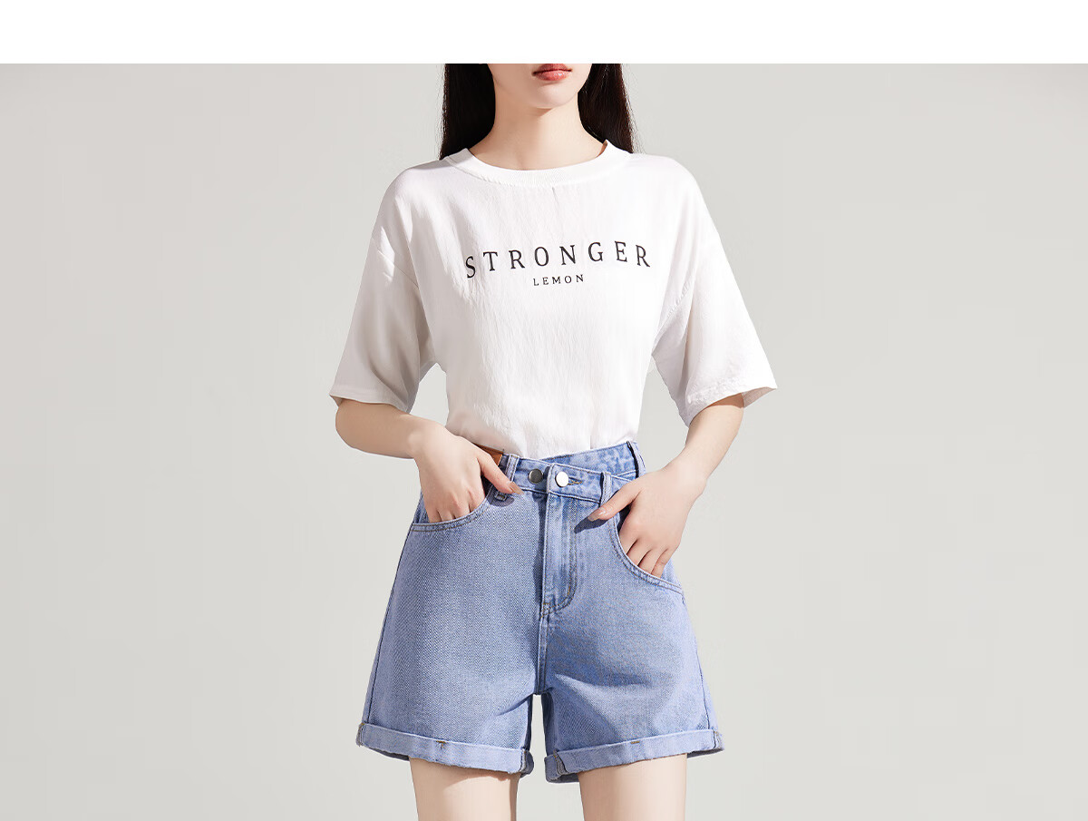 Halo Queen Women's Denim Shorts, Summer A-Line, Contrasting Colors, Slimming, Retro Hot Pants, High-Waisted, Leg-Lengthening, H52N030 35