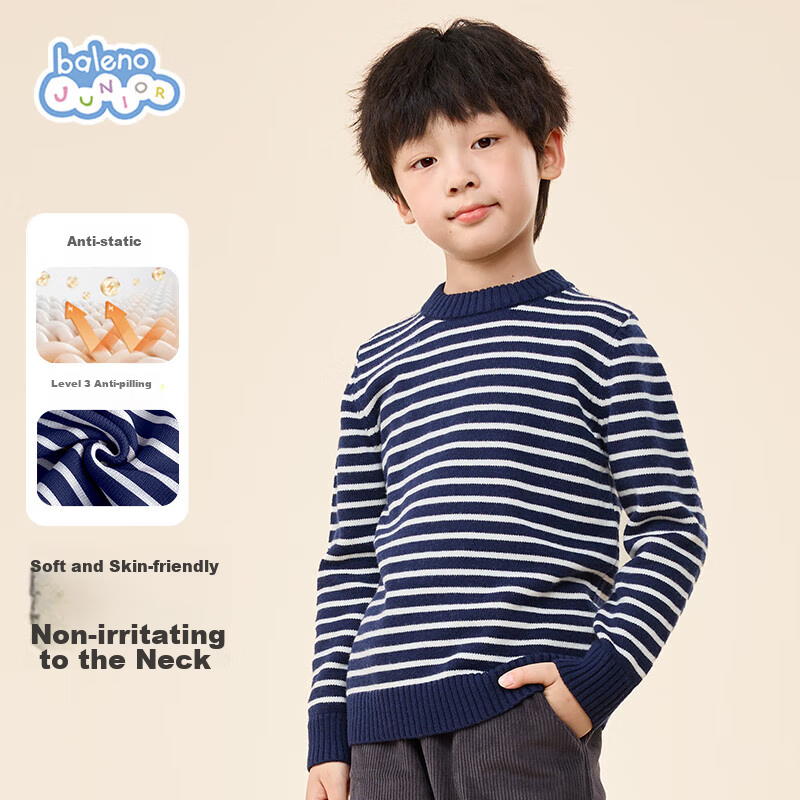Baleno Children's Knitted Sweater, Autumn And Winter Style, for Older Kids, Korean-Style Striped Top, Boys And Girls Winter Wear, Warm Inner Layer Sweater