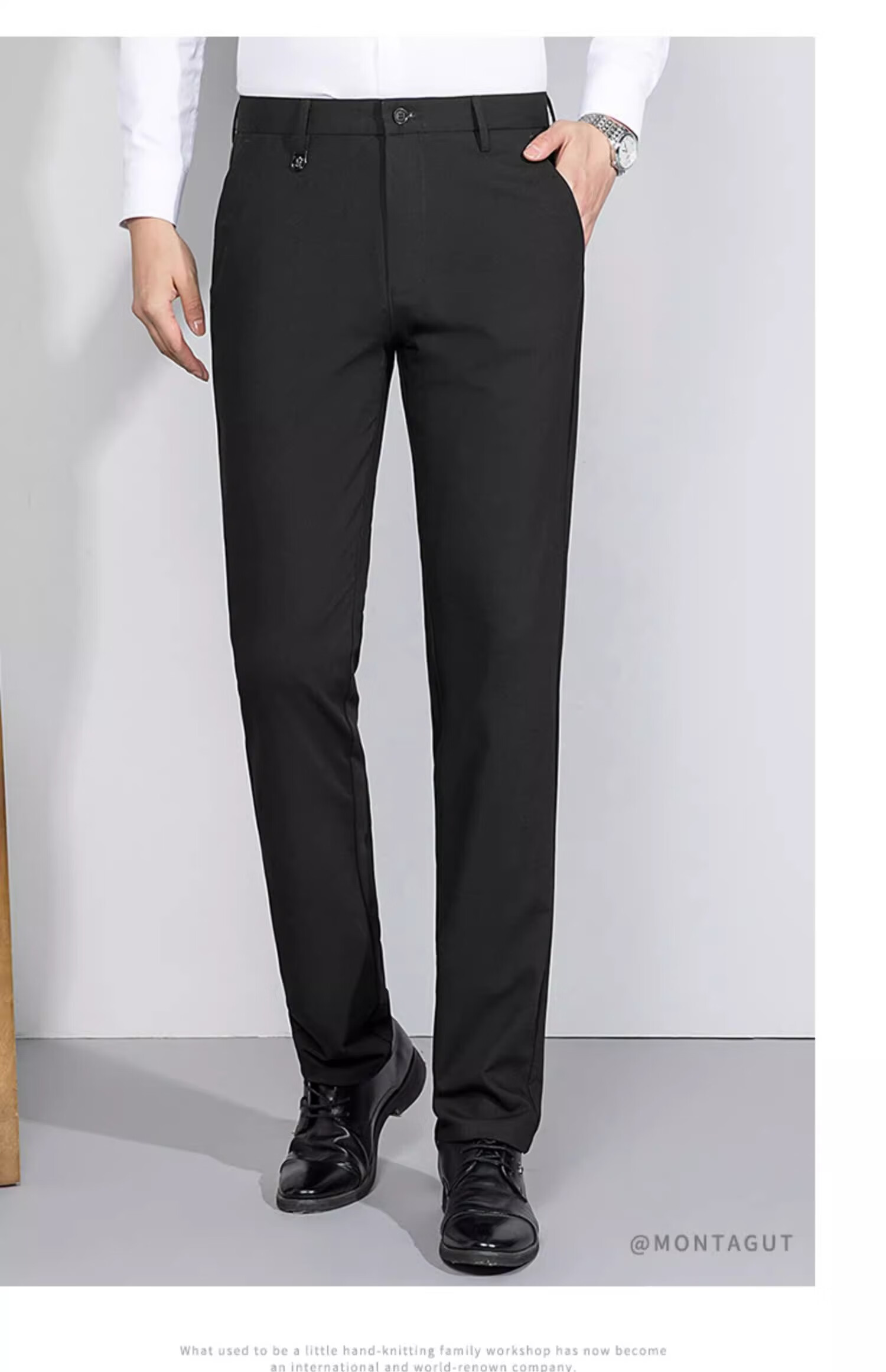 MONTAGUT [Wrinkle-Resistant And Easy-Care] Summer Solid Color Versatile Business Men's Dress Pants, Draping Mid-Rise Cool-Feeling Long Pants 4029 12