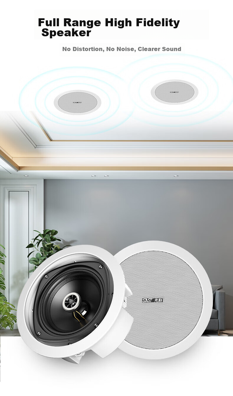 SAST 5-Inch Constant Voltage Ceiling Speaker, Background Music Public Address System, Home Theater High-Fidelity Ceiling-Mounted Speaker S4-1 2