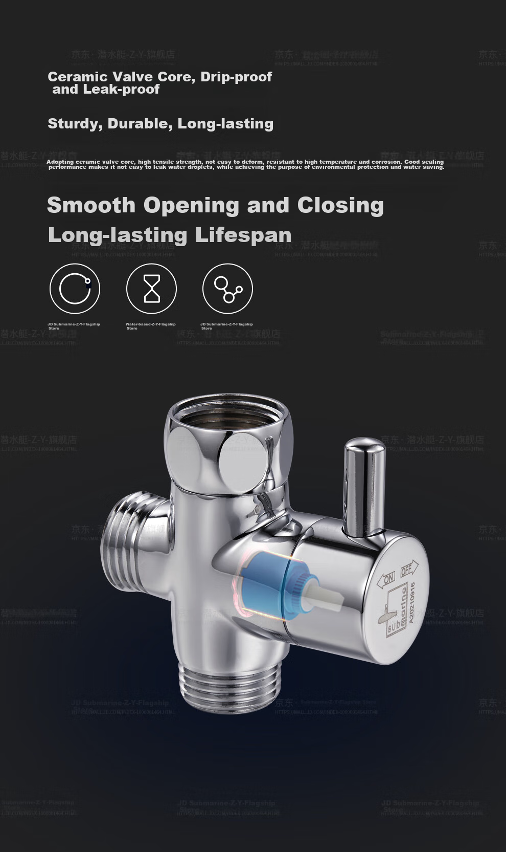 Submarine F306 Three-Way Water Distributor with One Inlet And Two Outlets, Angle Valve, Splitter, 1/2 Inch Connector, Main Body, Copper Plated with Switch 8