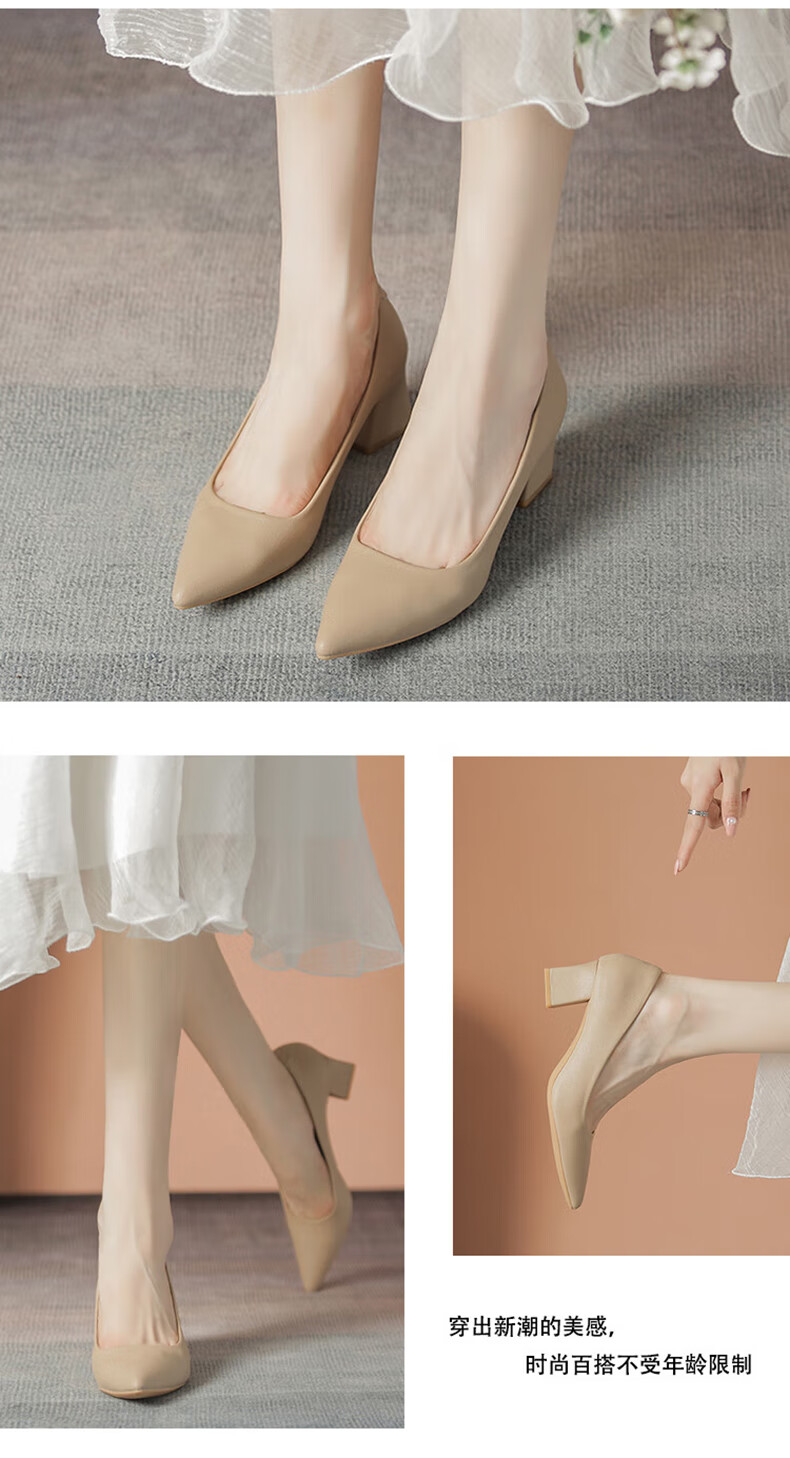 CARTELO Women's Single Shoes, Professional Work Shoes, Elegant Pointed Toe Chunky Heel Shoes, KCC-555, Nude Color, Size 38 3