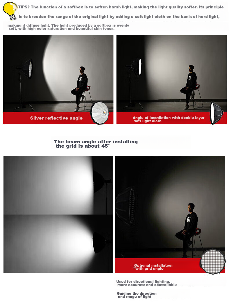 JINBEI Φ65/85/105CM Deep Diffusion Softbox, Softbox Accessory, Photography Light, LED Continuous Light, Flashlight, Studio Equipment, Φ65CM Deep Diffusion Softbox 7