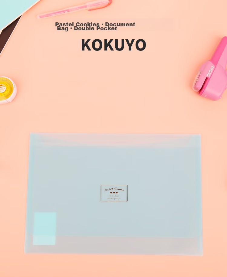 KOKUYO A4 File Folder, Pastel Cookie Style, Student-Friendly Double Pocket Design, Large Capacity Document Organizer, Transparent, 4-Pack WSG-KUCW311T3C, Digital Full-Net Low Price 1