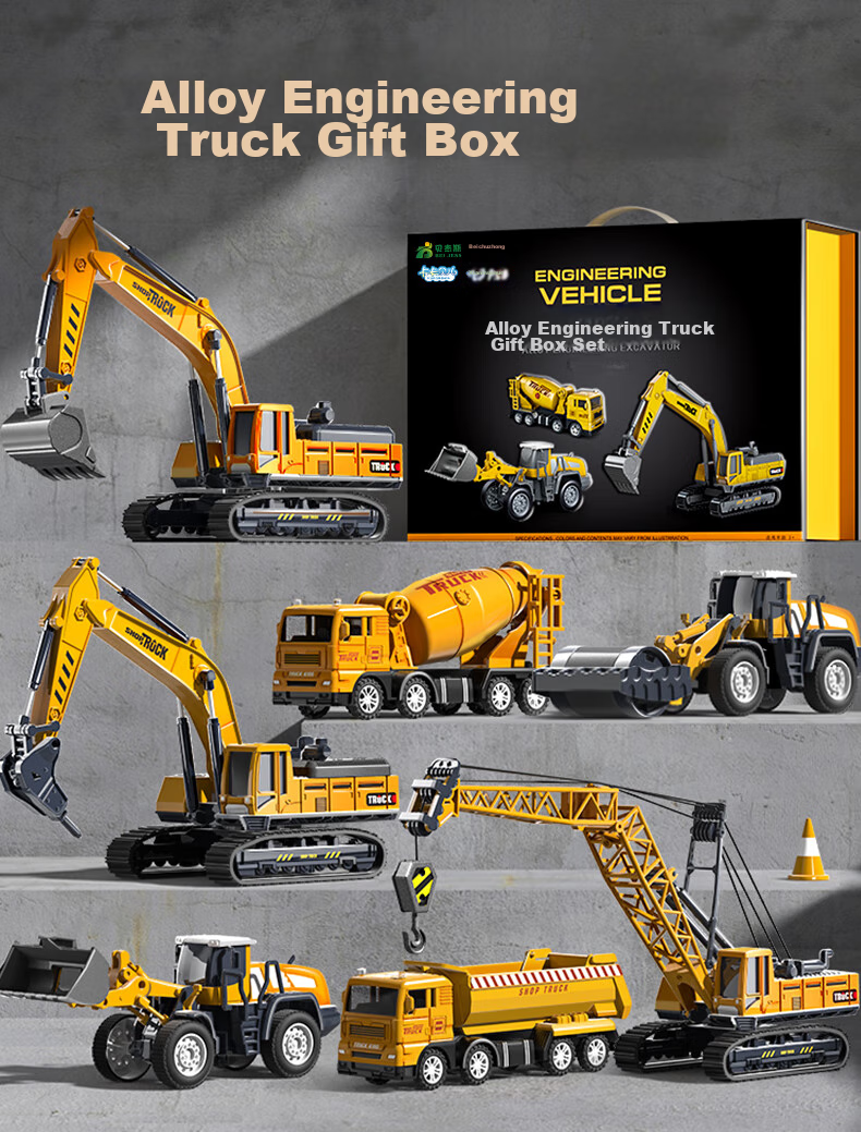 Kakabeier 7-Pack Storage Buckets Children's Toy Alloy Engineering Vehicles Excavator Crane for Boys Ages 3-6 Children's Day Gift 1