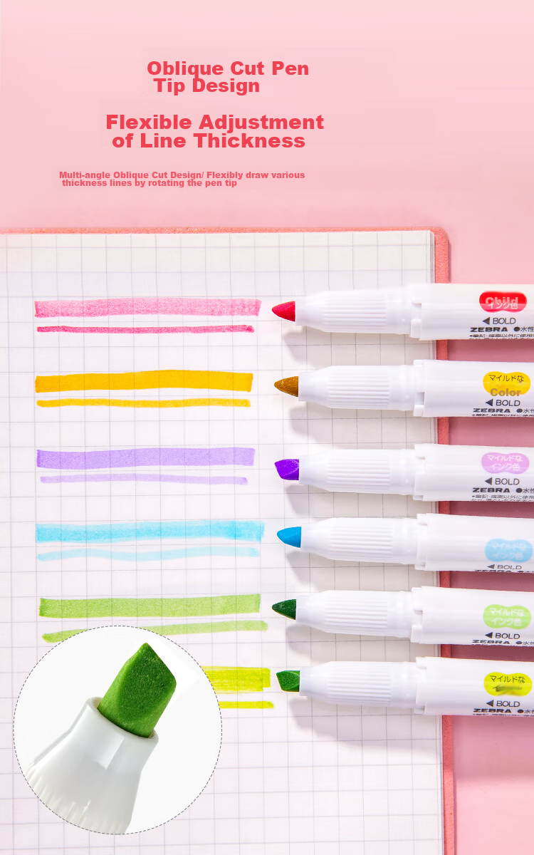 ZEBRA Highlighters WKT7 5-Color Set, Yinhe Series, Dual-Tip Highlighters, Student Marking Pens, WKT7-N 14