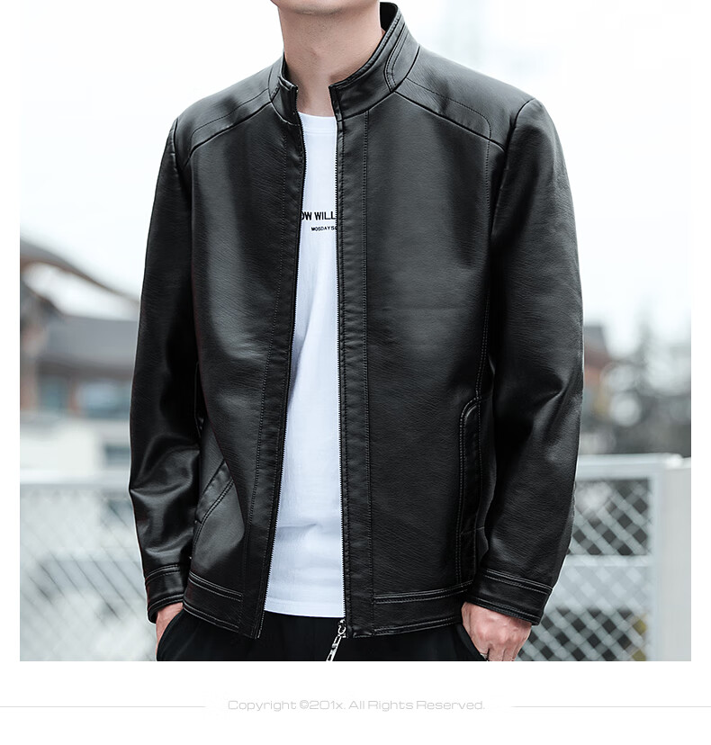 KAISER Leather Jacket for Men, Stand-Up Collar PU Leather Coat, Autumn And Winter Middle-Aged Motorcycle Single Leather Jacket KS81375 4