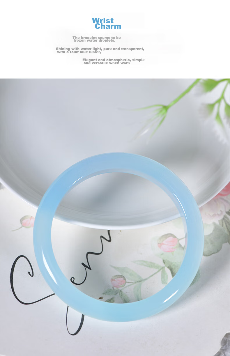 Jingying [Premium Grade] Jade Bangle for Women, Sea Blue Color, Ice Jade Chalcedony Bracelet, Birthday Gift for Wife Or Girlfriend 9