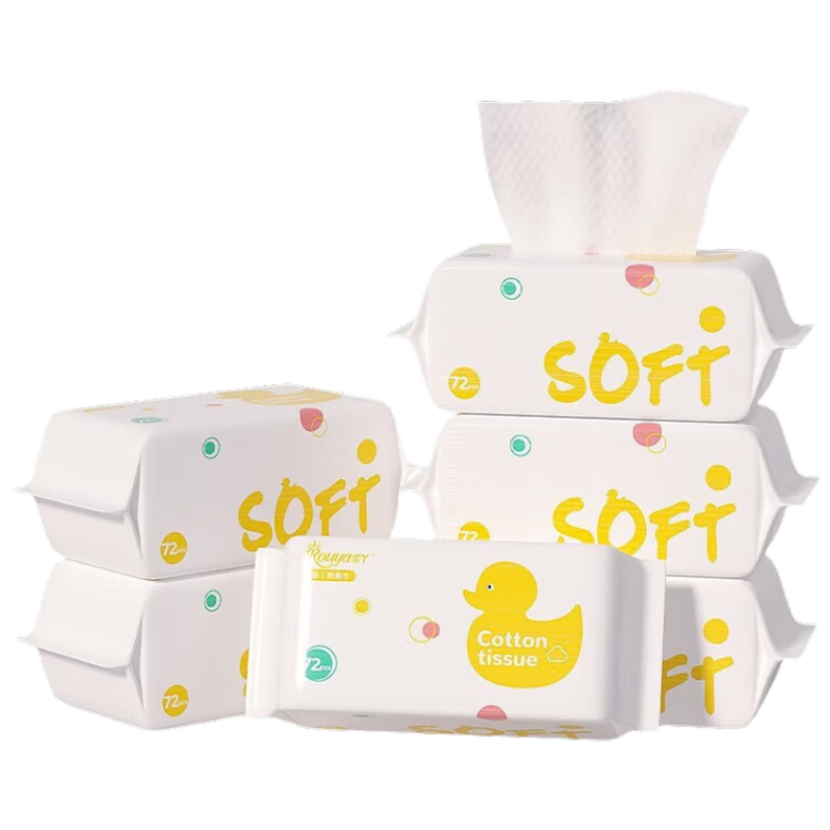 ROUYA Dry And Wet Face Towels, Disposable Baby Cleansing Wipes, Soft Cotton Pads, 72 Sheets * 12 Packs