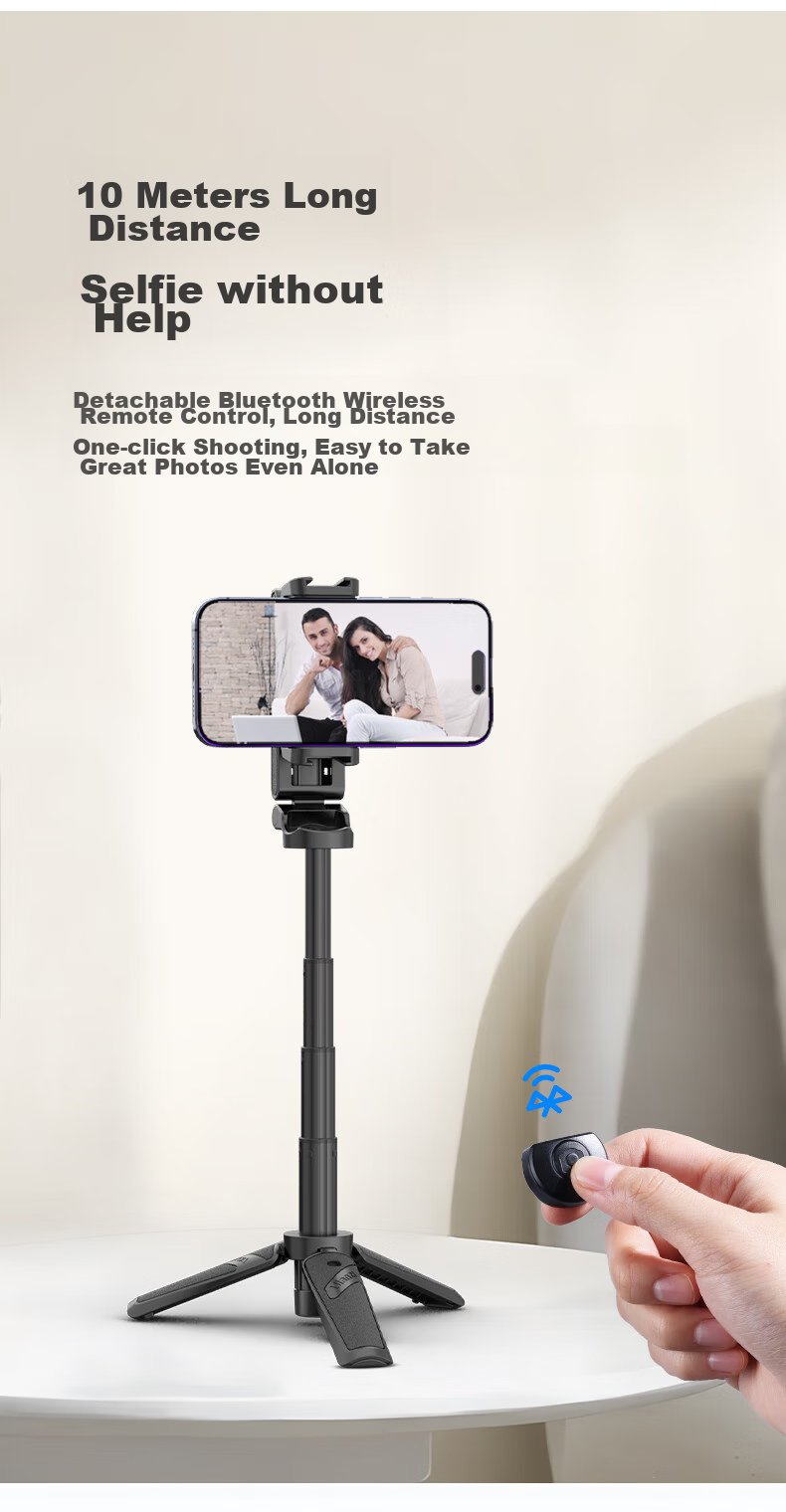 Youlanzi Ulanzi JJ02 Bluetooth Selfie Stick for Smartphone (With Fill Light Kit), Extendable Tripod Handle, Desktop Stand, Rotating Phone Clamp 4