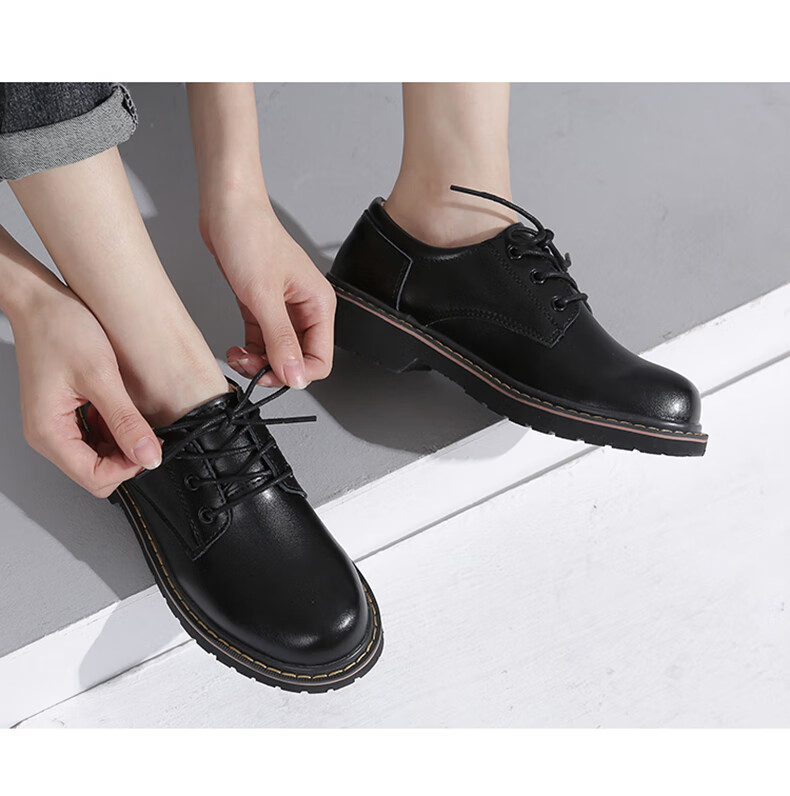 CARTELO Women's Black Leather Shoes, British Style Flat Leather Shoes, KDLYJ-WF031, Black, Size 38 5
