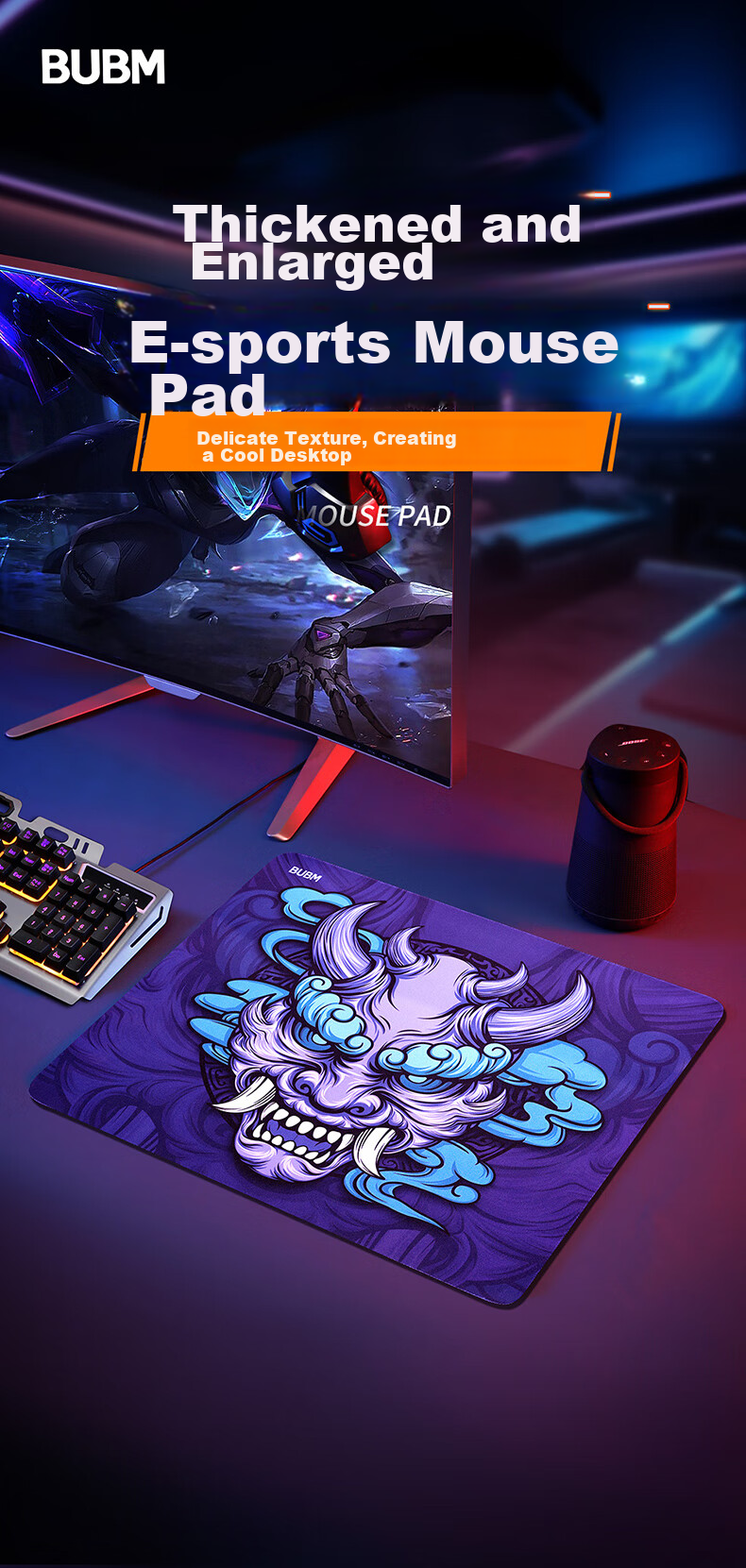 BUBM Gaming Mouse Pad for LOL, PUBG, CSGO, Overwatch, Esports Square Mouse Pad Thickened Smooth Surface 450*400*6mm Tiger Seal Bulba 1