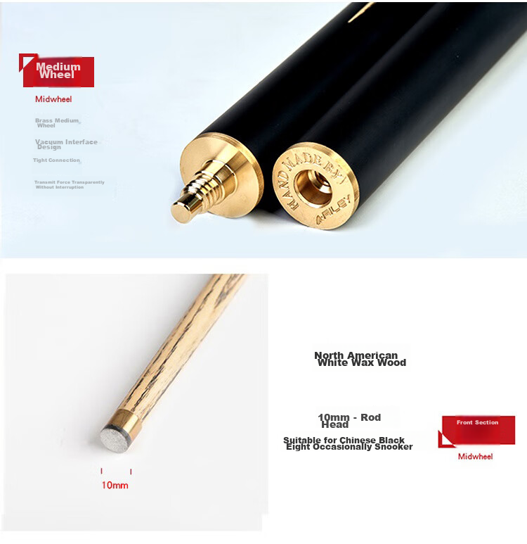 RILEY Pool Cue ROS147, Snooker Small Tip, Black 8 Chinese Eight-Ball, Black Eight Billiard Cue, Detachable, 9.5mm 5