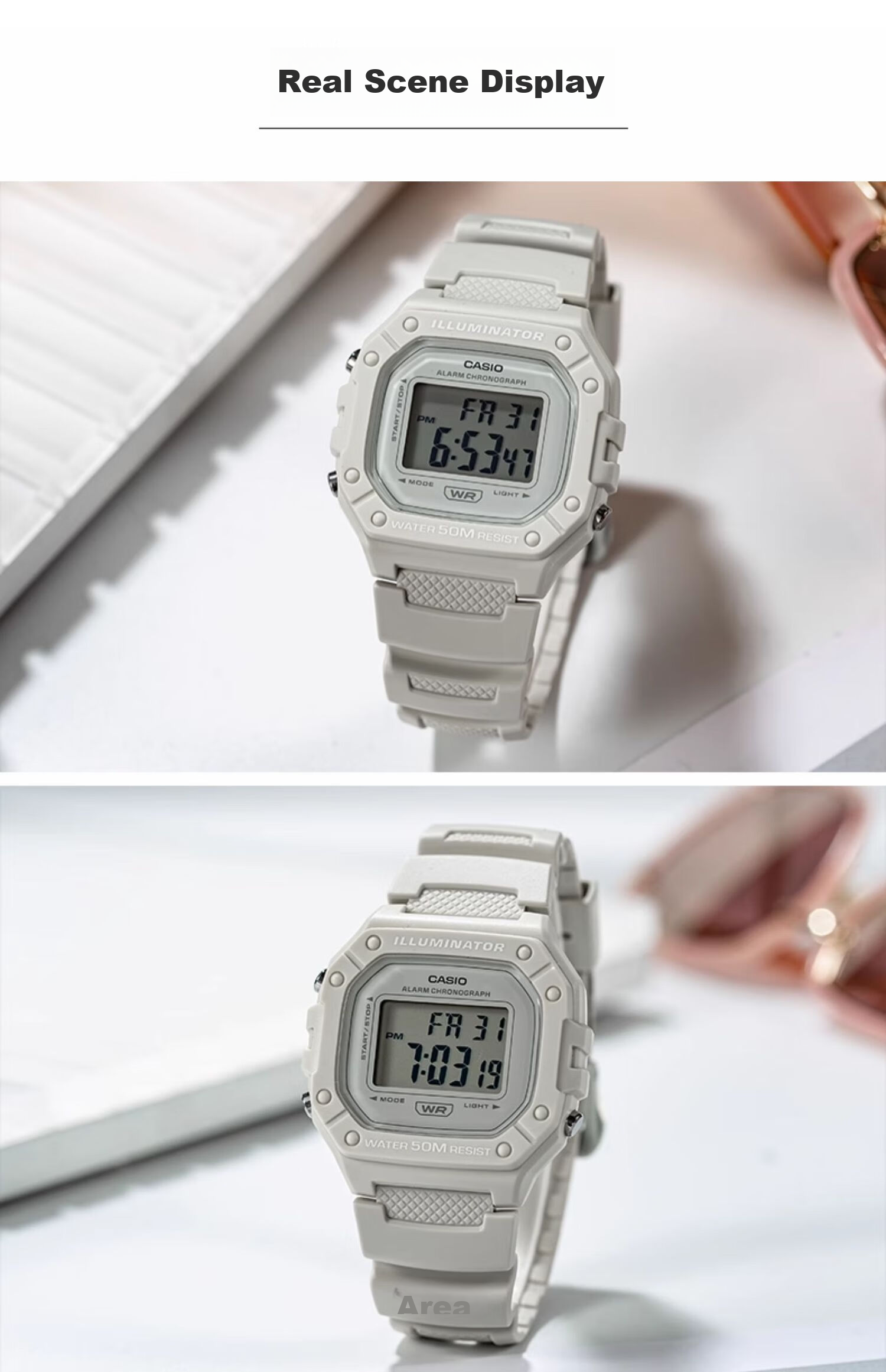 Casio Watch, Retro Small Square Design, Water-Resistant, Student Sports Digital Watch, Electronic Watch for Men And Women, Gift, W-218HC 7