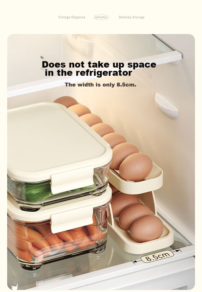 Jingmao Egg Storage Box, Refrigerator Side Door Organizer, Food-Grade Egg Rack, Automatic Rolling Egg Container, Fresh-Keeping Box 2